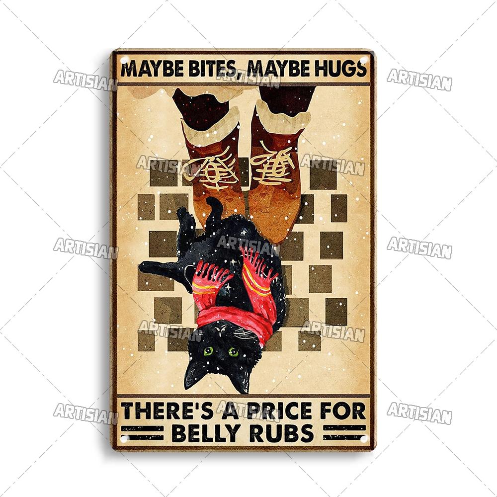 Artisian Black Cat Retro Metal Plaque Funny Pet Vintage Decorative Tin Sign Wall Decor Garage Bar Pub Club Kitchen Home Man Cave