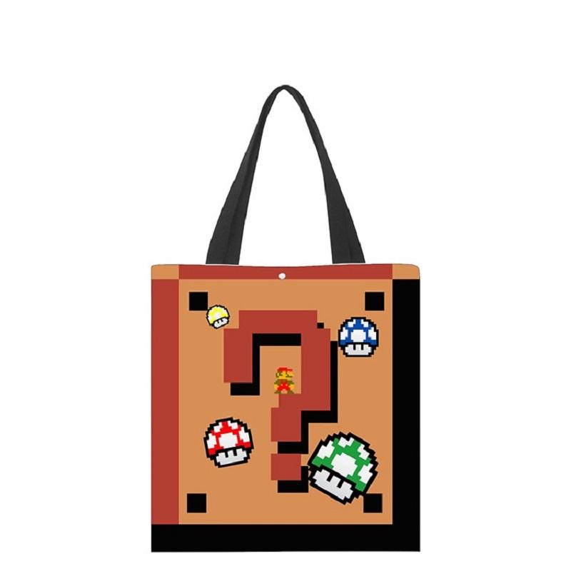 

Super Mario Canvas Tote Bag With Full-color Anime Design For Shopping Travel And School Brown