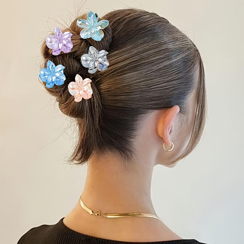6 Stück durchsichtige Farbverlauf-Blumen-Haarspangen, Harz-Anti-Rutsch-Design, perfekt für das Haarstyling und als Urlaubsgeschenk.