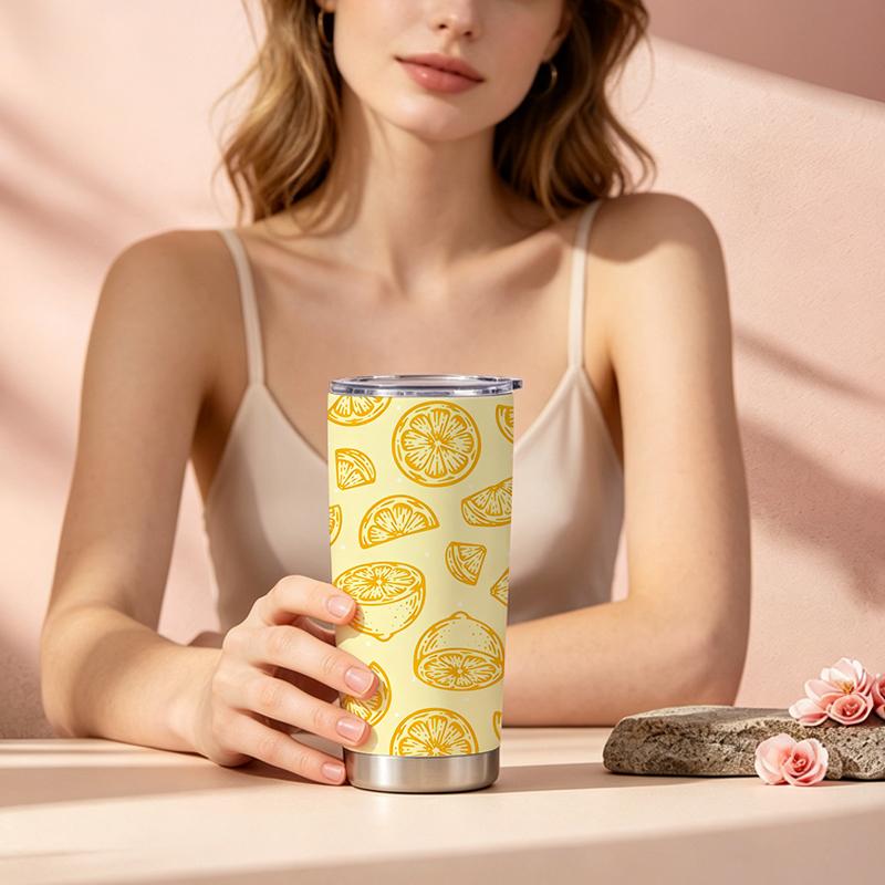 591ml Car Tumbler Lemon Element Straw Cup Stainless Steel Tumbler Coffee Tumbler Tumbler With Lid 20oz Car Straw Cup