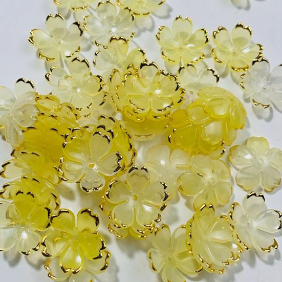 50Pcs Acrylic Cherry Blossom Beads Golden-Plated Flower Spacer Beads DIY Handmade Necklaces Bracelets Jewelry Making 5-Petal Floral Charms