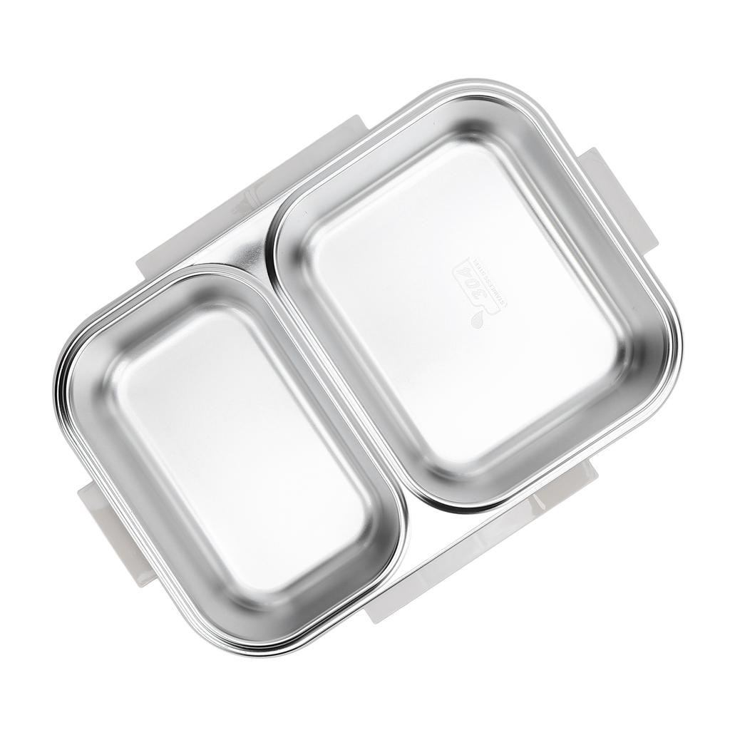 Stainless Steel Lunch Box Container Sealed Odorproof 2 Compartment Portable Square 1.2L Grey