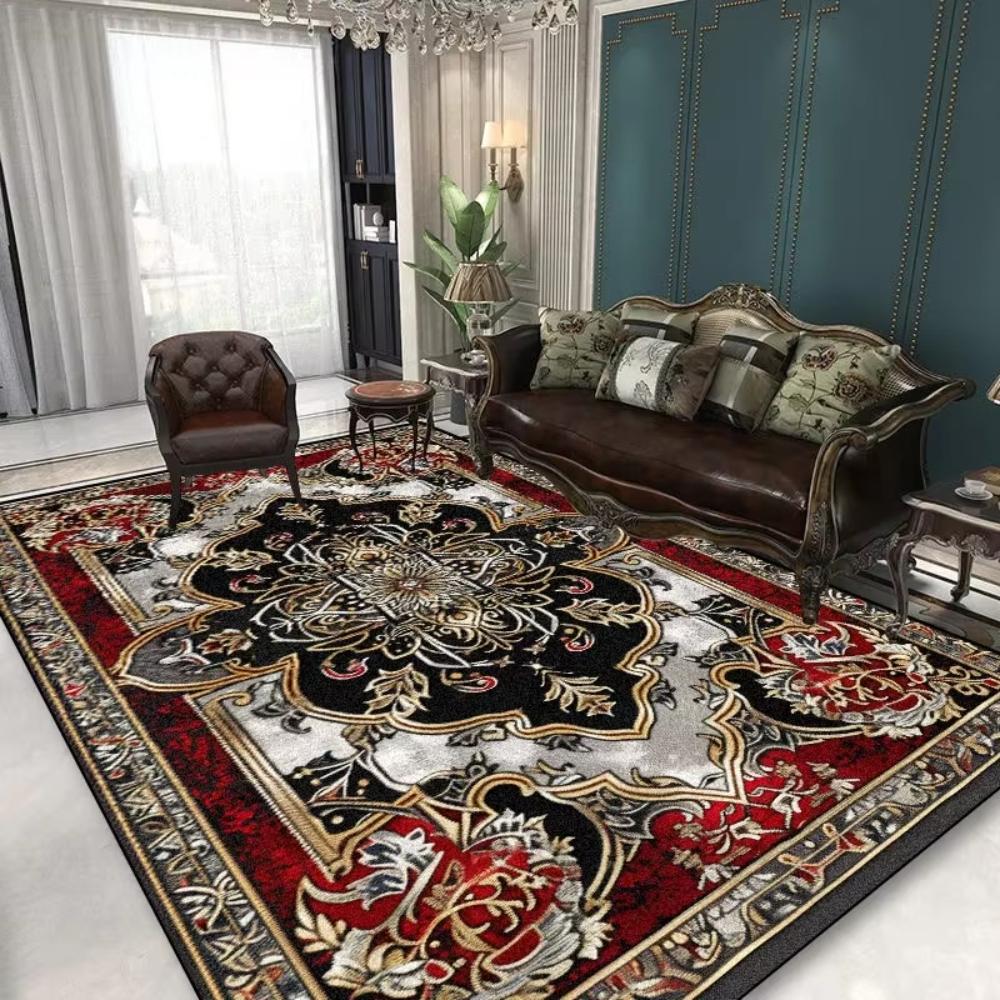 Elegant Black Printed Area Rug Living Room Floor Carpet Bedroom Sofa Mat Kitchen Dining Table Cover European Luxury Welcome Mat
