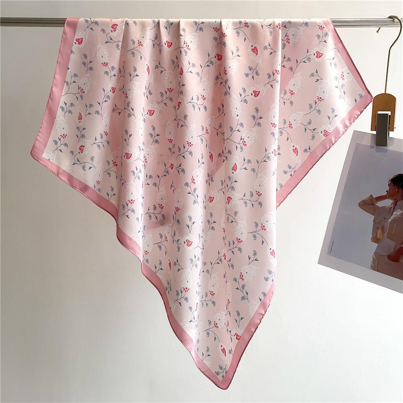 Luxury Brand Flower Print Square Scarf Women's Imitation Silk Scarf Casual Versatile Decoration Small Neck Scarf 70CMx70CM