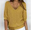 2026 Women's Solid Color Round Neck Knitwear Three-Quarter Sleeve Top