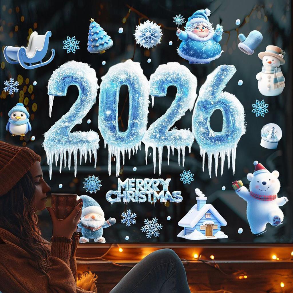 Christmas Window Clings 2026 Ice Snowflake Cute Decals Snowflake Window Stickers Christmas Decorations For Glass Mirror Door Car