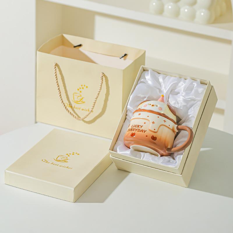 Household Drinking Cup Ceramic Coffee with Lid Mug Girl High Looking Birthday Gift Souvenir Cute