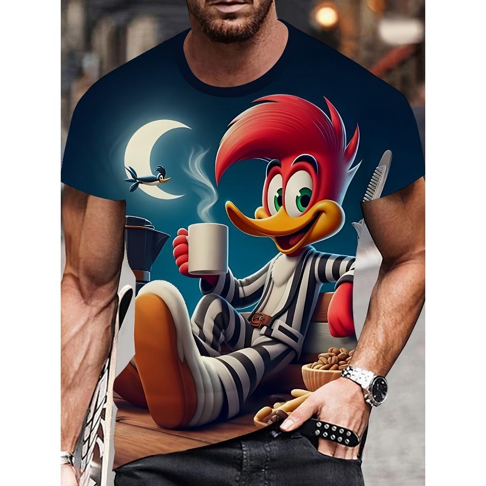 ETST 23 Heren Cartoon Anime Stijl Patroon 3D Print Rond Hals Korte Mouw T-shirt, Casual Zomer T-shirt, Geschikt voor Dagelijkse Kleding en S