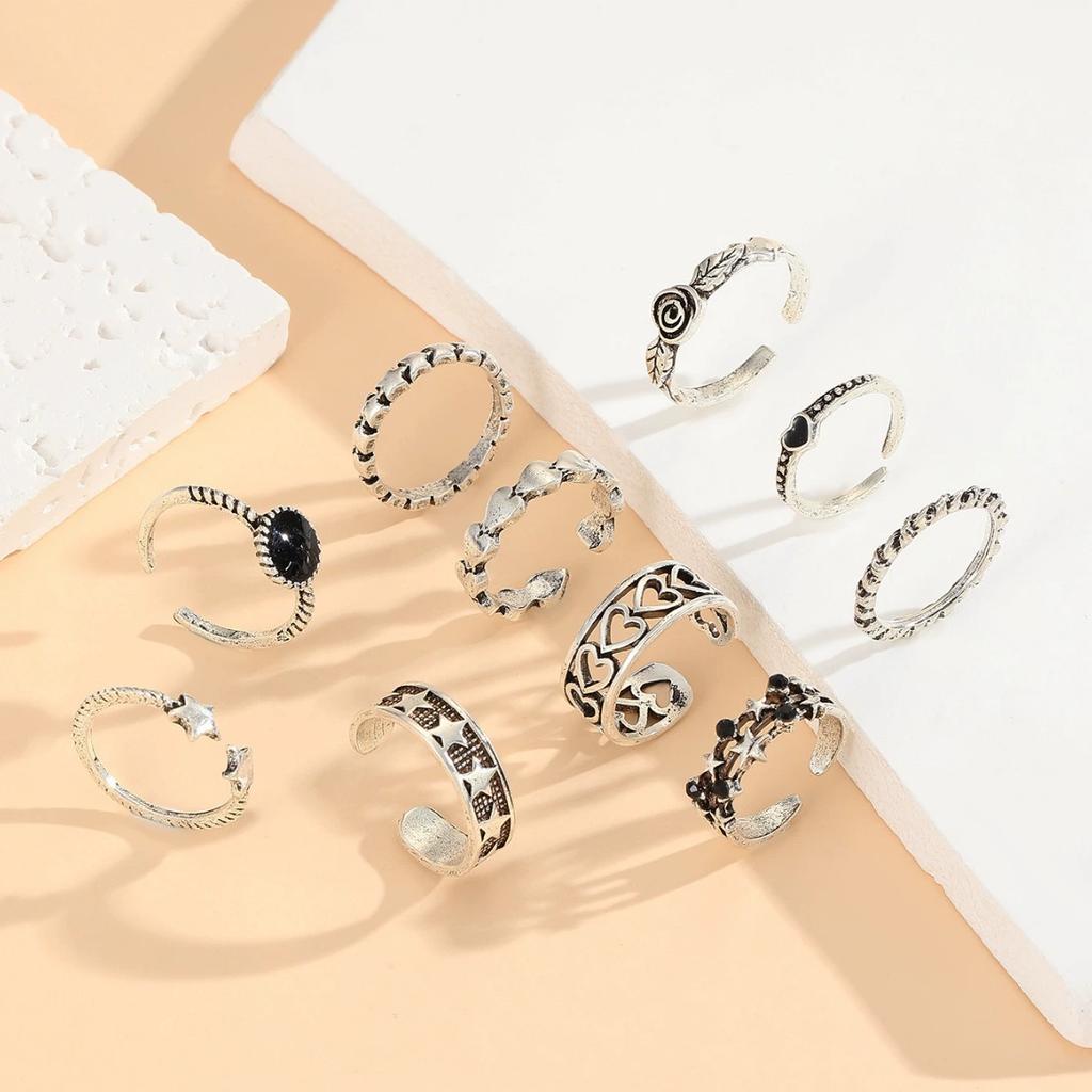 IF ME 10 PCS Retro Punk Finger Ring Set For Women Vintage Heart Wing Star Gothic Ring Female Fashion Jewelry Accessories