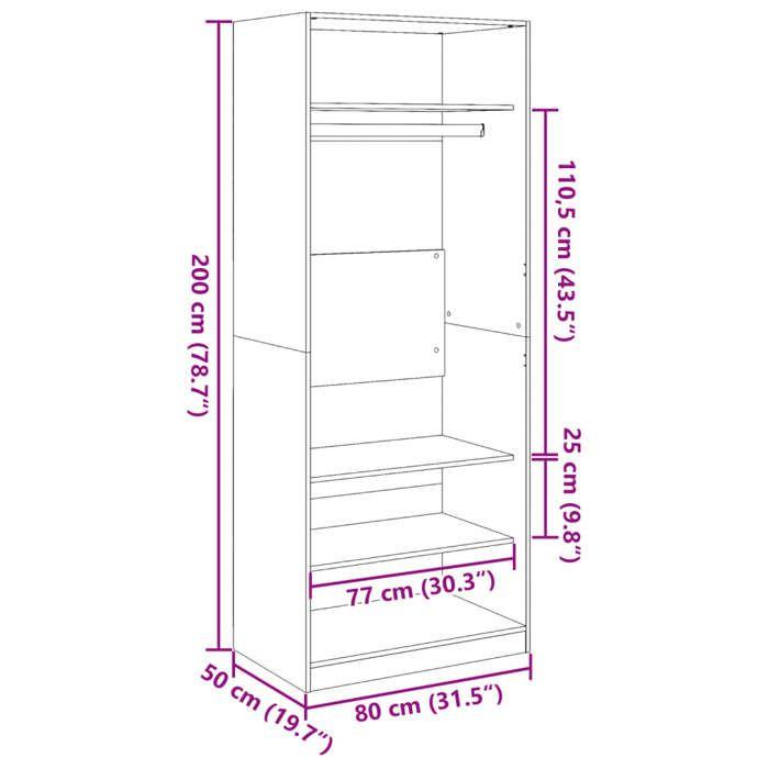 VidaXL Garde-robe chêne sonoma 80x50x200 cm bois d'ingénierie, armoire de rangement, organisateur de garde-robe, armoire, 3307695