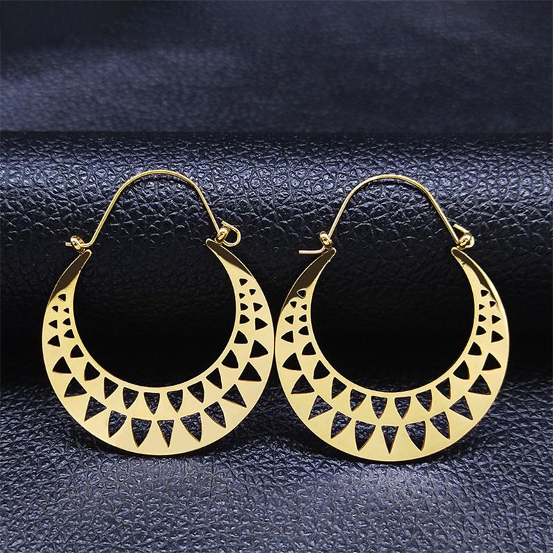 Trendy Yoga Lotus Flower Earrings Stainless Steel Gold Color Hoop Earrings for Women Jewelry boucles d'oreilles E9360S01
