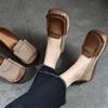 Johnature Loafer aus echtem Leder mit quadratischer Zehenpartie und weicher Sohle, flache Schuhe, Retro-Schlupfschuhe in Mischfarben für Damen