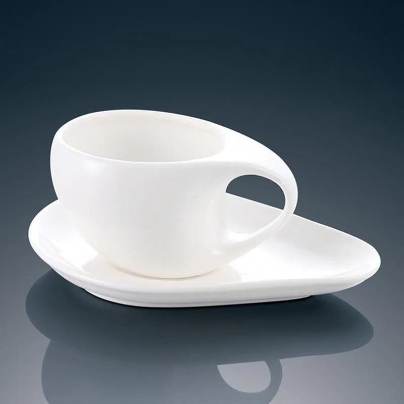 High-Appearance Creative Wholesale Ceramic Coffee Cup and Saucer Set Minimalist Pure White Tableware for Home Office Use - Perfe