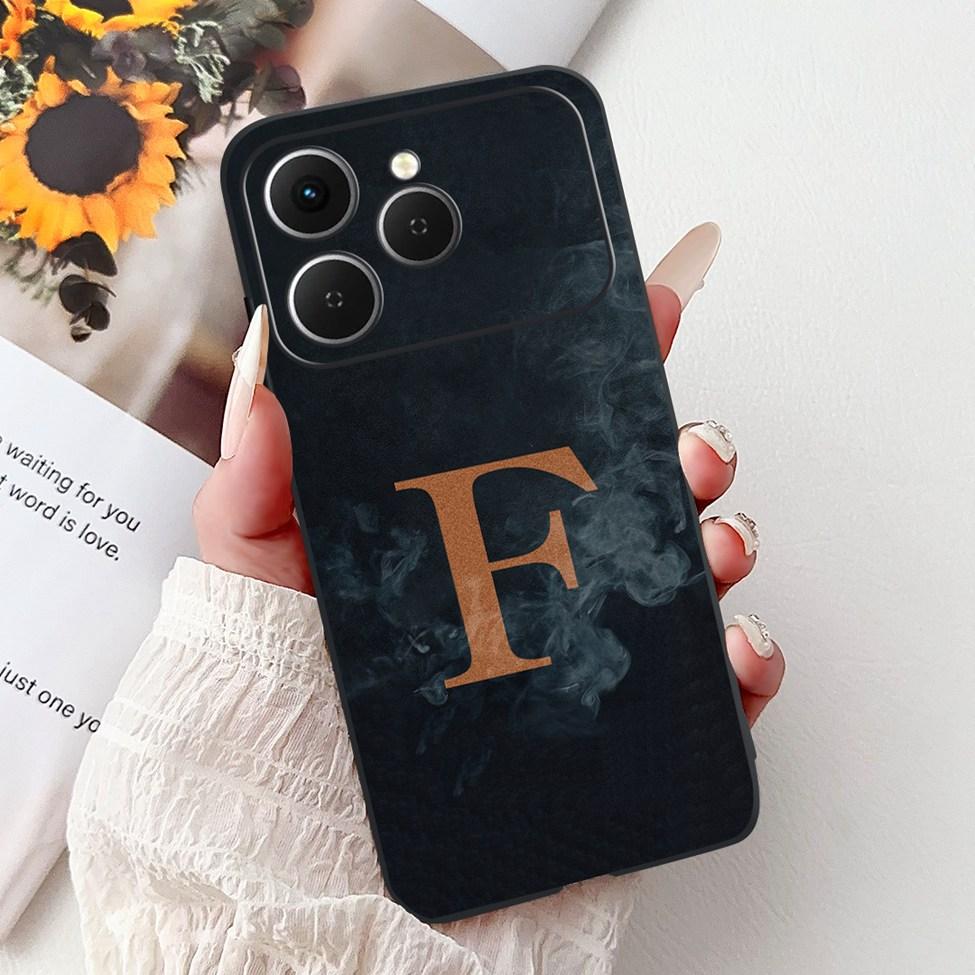 For Tecno Spark 40 Case Black Silicone Luxury A-Z Letters Fashion Flowers Crown Shockproof Cover For Techno Spark 40 Phone Case