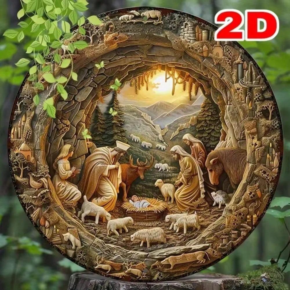 Vintage Tin Sign Nativity Scene Embossed Religious Wall Art Home Decor Plaque