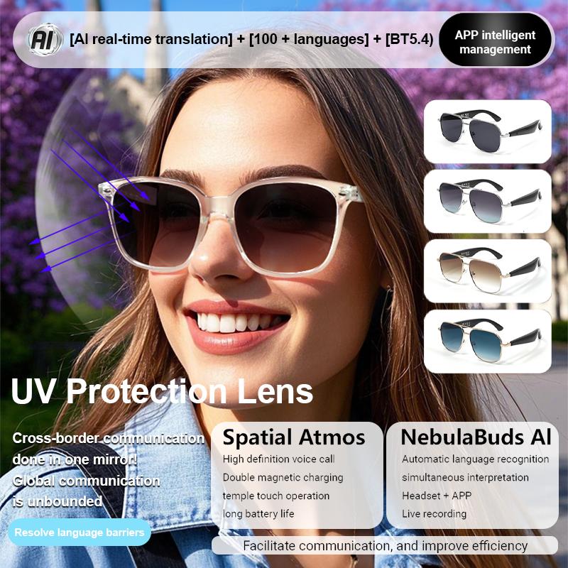 LIGE BWGY500 Translator Smart Sunglasses Answer Calls Wireless Music Player Eyewear AI Voice Assistant UV Protection Anti-Glare