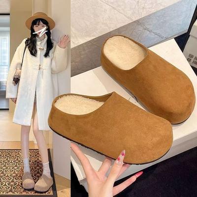 Sandales Birkenstock compensées style rétro, demi-chaussons à tête de sac en velours neufs, chaussons en coton pour l'automne et l'hiver