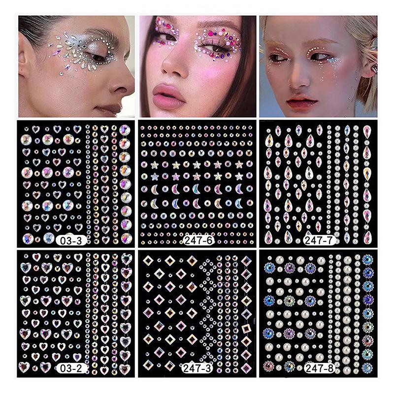1Sheet Eye Body Face Gems Jewels Pearl Rhinestone Stickers Self Adhesive Crystal Rainbow Makeup Diamonds Face Decoration Sticker