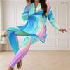 Women Plus Size Printed Two Piece Set Half Zip Long Sleeve Longline Top Fitted Pants