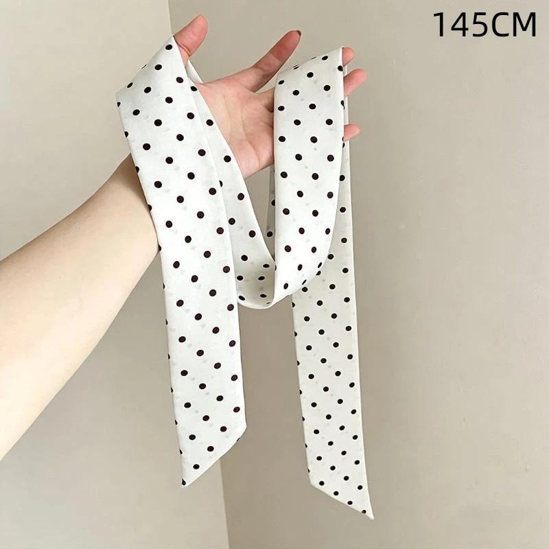 

Polka Dot Floral Print Silk Scarf Thin Neck Scarf Hair Band Bag Ribbon For Women Vintage Daily Wear Accessory A1