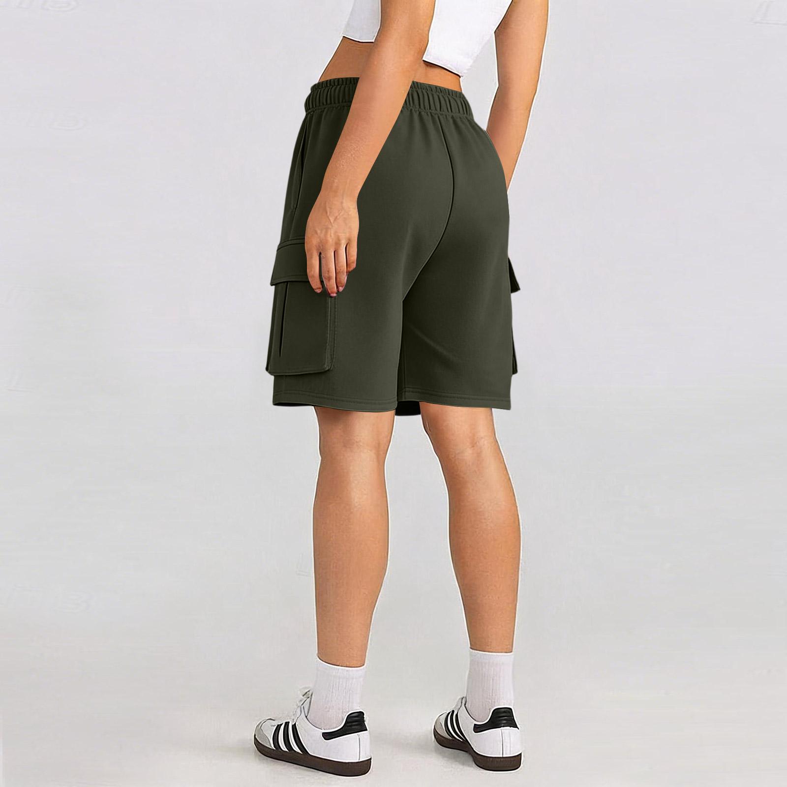 Women s Loose Fit Drawstring Workout Shorts - Casual Wide Leg Knee-Length Running Shorts for Summer L