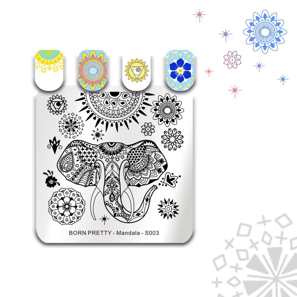 1 Pc BORN PRETTY Mandala Series Square Nail Stamping Template Floral Butterfly Elephant Pattern