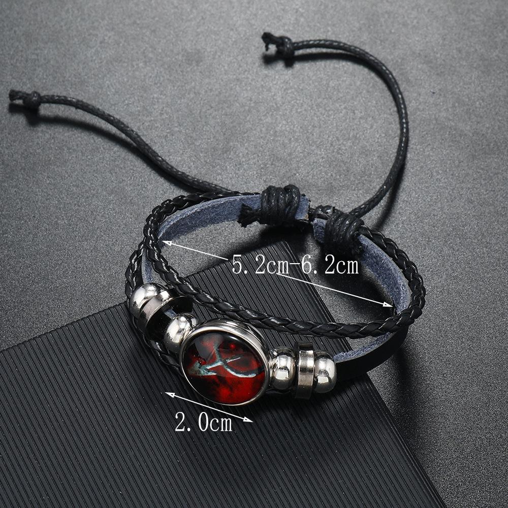 New 12 Constellation Luminous Cowhide Bracelet, Personalized Retro Men and Women Couple Jewelry Bracelet, Twelve Constellation Jewelry