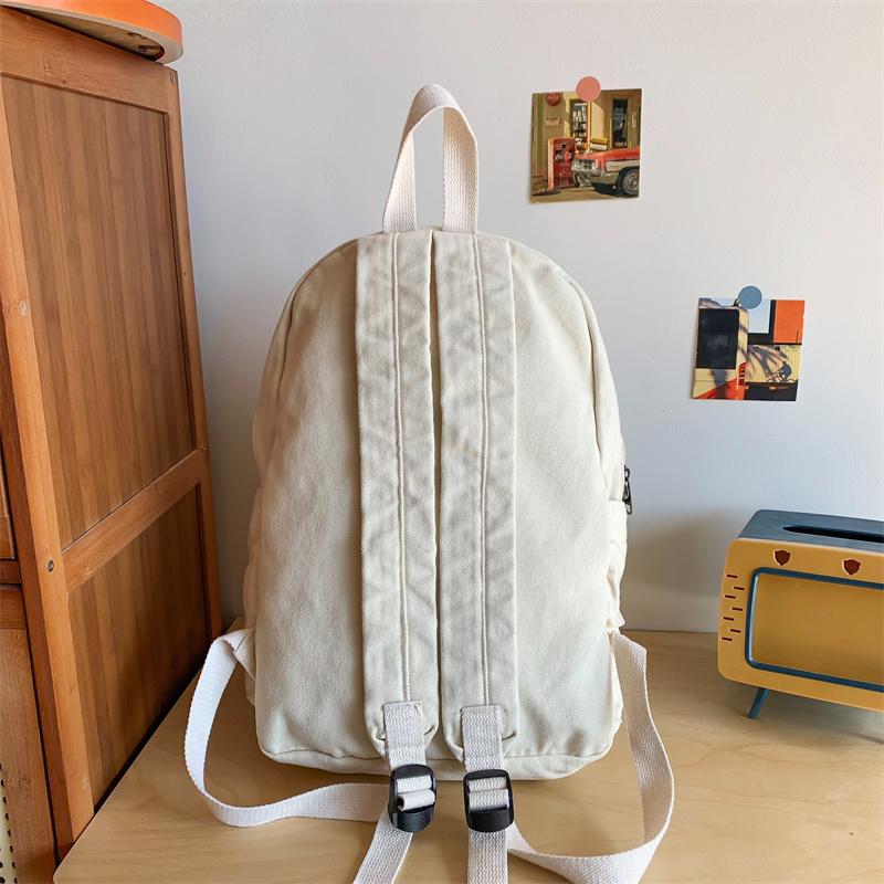 Solid 100% Cotton Backpacks For Women Classic Simple Canvas School Bags Korea Cloth Satchels Unisex Fabric Travel Packages