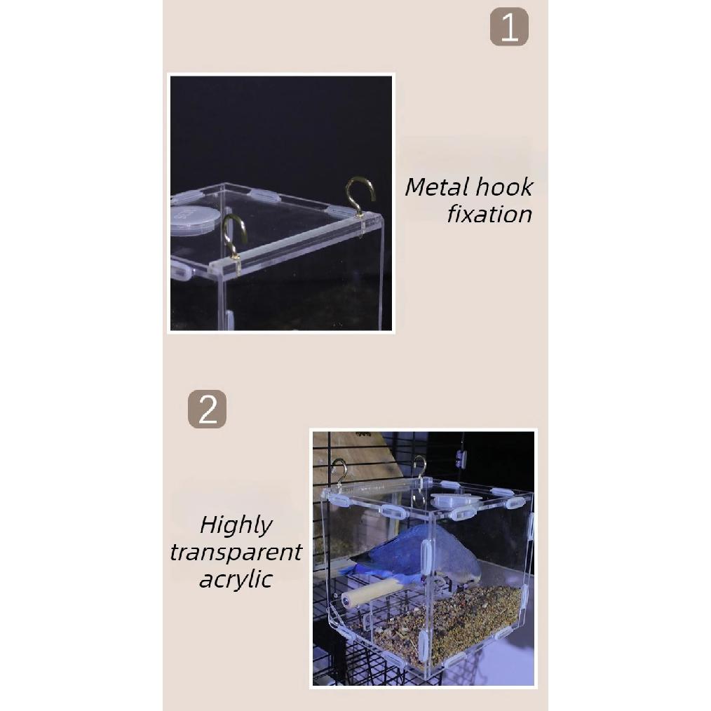 Hanging Parrot Cage Feeder Acrylic Splash-Proof Pet Bird Feeding Box Transparent Parrot Food Box Bird Cages Feeder Container