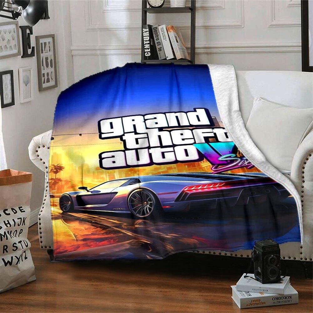 1pc Grand Theft Auto Soft Flannel Blanket with Designer Print A cozy blanket for all seasons, perfect for the couch, bed, office