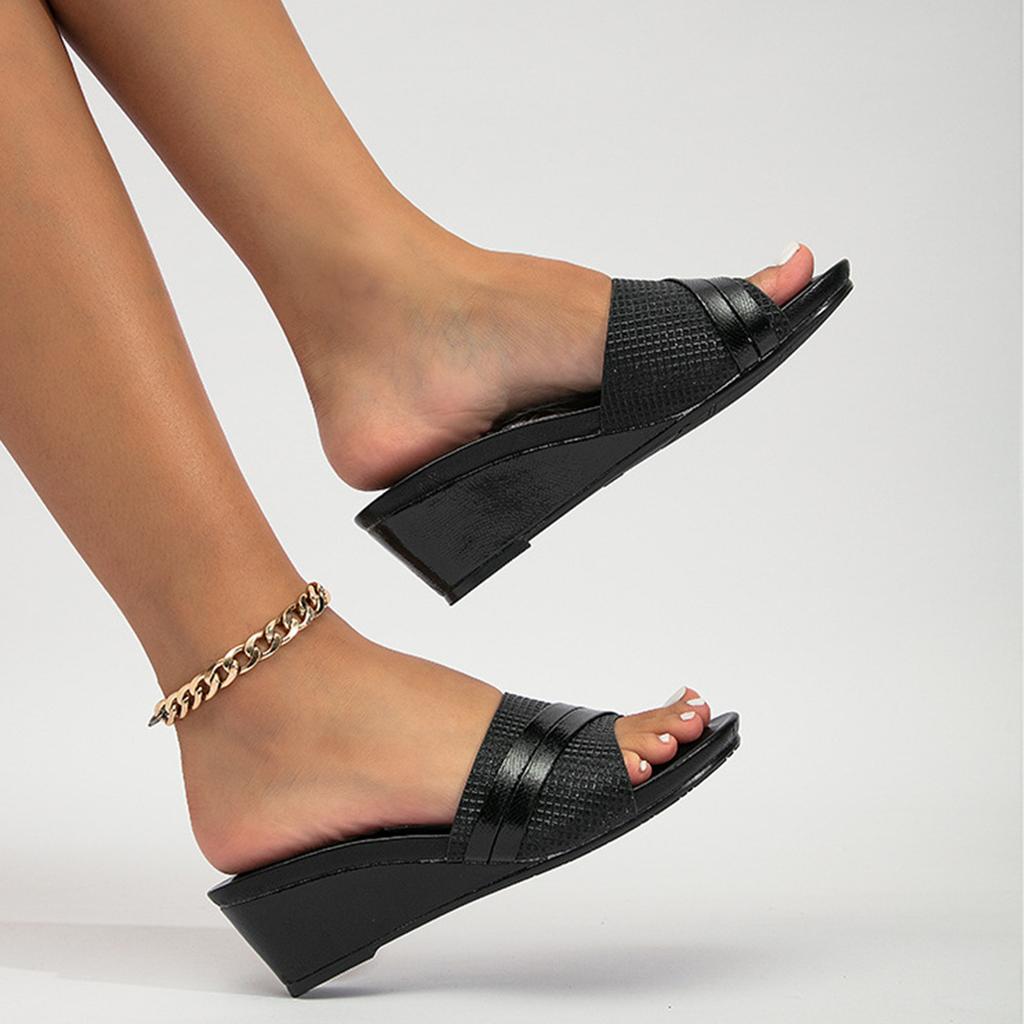 Fashion Summer Women Slippers Wedge Heel Middle Heel Slip Fish Mouth Open Women Fuzzy Slippers Size 11 Fuzzy Boot Slippers Women