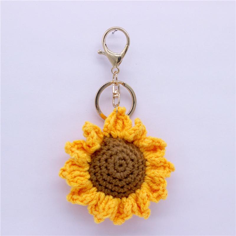 Creative Handmade Knitted Sunflower Keychain Keyring For Women Girl Cute Crocheted Flower Pendant Car Key Ring Handbag Gifts New