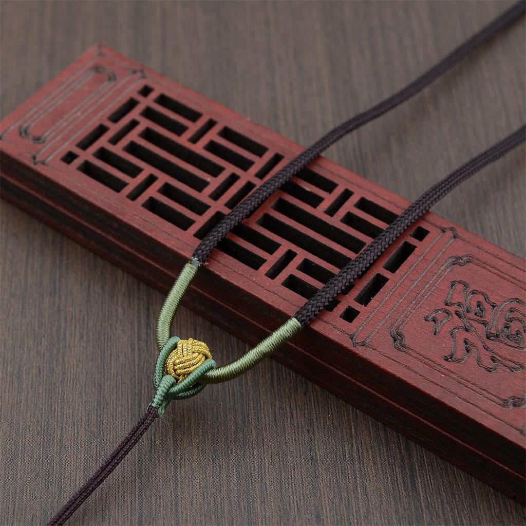 Adjustable Hand-Woven Necklace with Jade Agate Ruyi Pendant & Crystal Cord