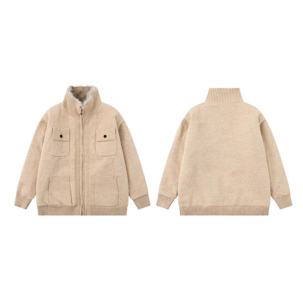 2026 Höst/Vinter Herrarbetsklädesstil Ståkrage Blixtlås Cardigan med Pälskrage