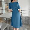 ZANZEA Elegant Casual Square Collar Short Sleeve Women Dress