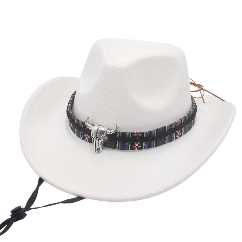 Metal Bull Head Tibetan Ethnic Style Top Hat Windbreak Rope Western Cowboy Jazz Top Hat European And American Felt Hat
