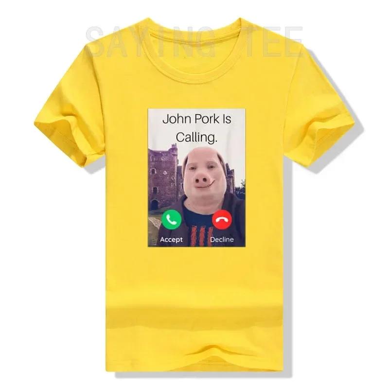 John Pork Is Calling Answer Call Phone T-Shirt Humour Drôle Amant De Cochon T-shirt Graphique Top Streetwear Mode Manches Courtes Tenue Cadeau