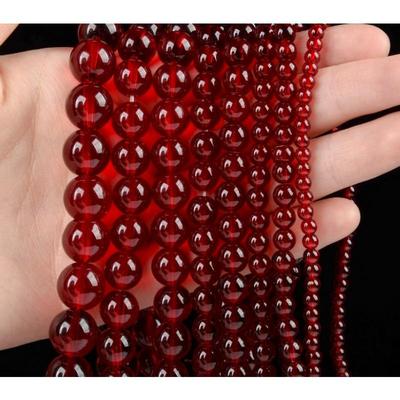 Fashion Natural Stone Pomegranate Red Glass Charm Loose Bead DIY Round Beads Jewelry Accessories