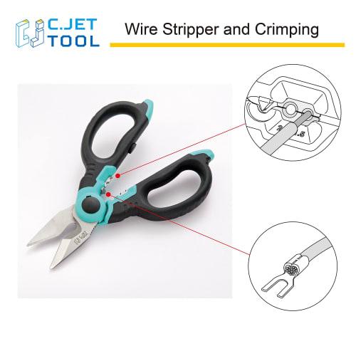 C.Jet Tool Electrician's Stainless Steel Electrician Scissors for Metal, Electrical Cable, Wire Stripping, and Cutting - Multi-Purpose with Stainless