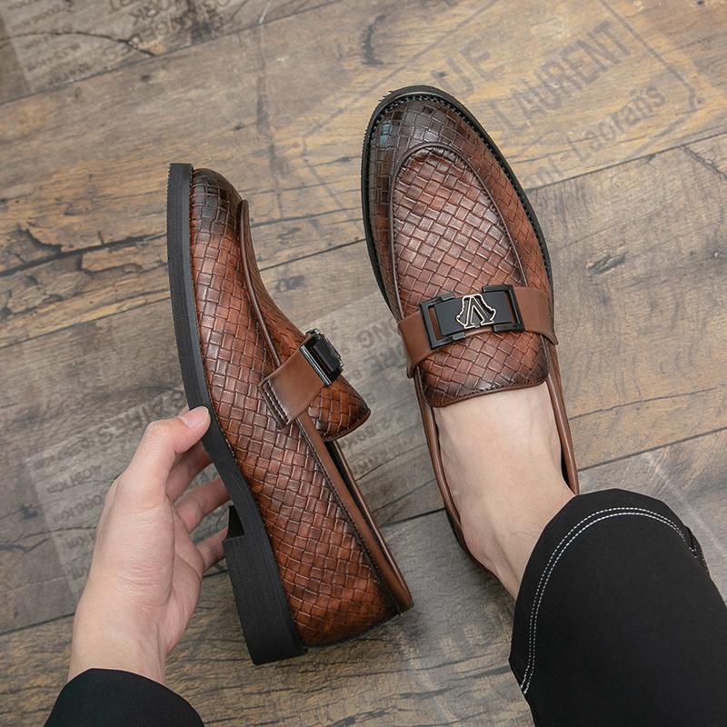 Men Business Casual Loafers Slip-On Dress Shoes Comfortable Leather Office Shoes Gentlemen Formal Non-Slip Penny Driving Shoes