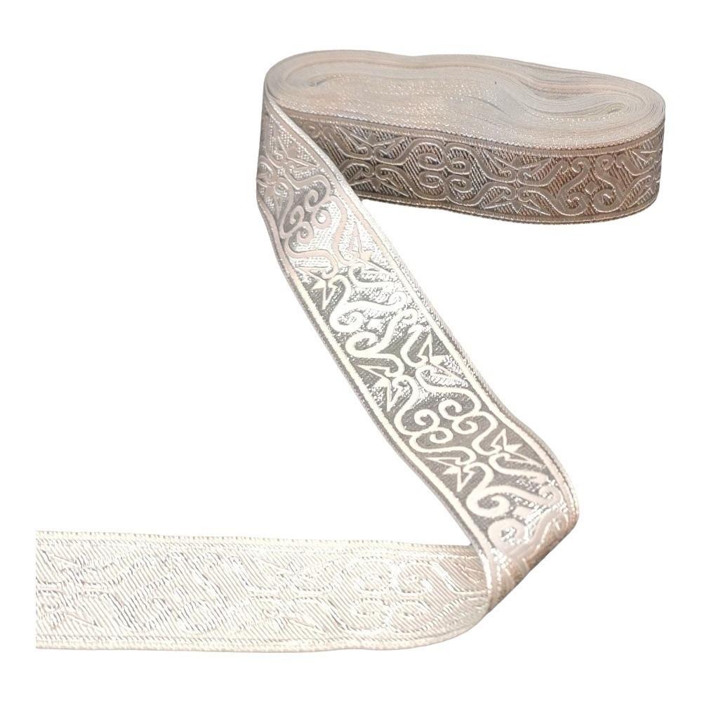 

3.3cm Width Jacquard Ribbon 7 Meters Length Flower Embroidered Woven Ribbon Geometric Pattern DIY Lace Trim Ribbon серебряный
