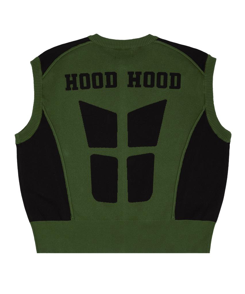 Hoodhood Racing Knit Zip-Up Vest Khaki