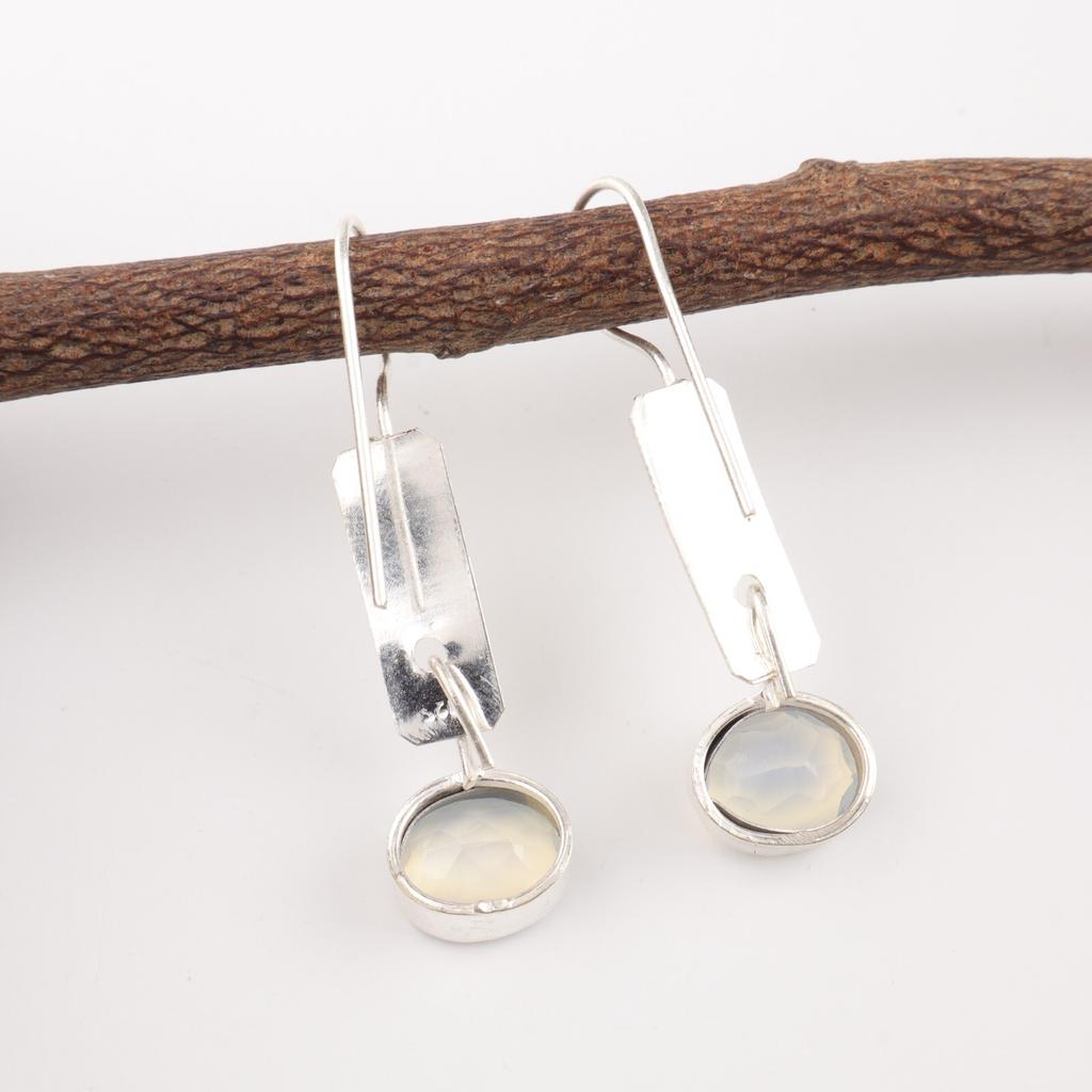 Milky Opal Gemstone 925 Sterling Silver Jewelry Handmade Earrings 1.9" For Women EE-168-20