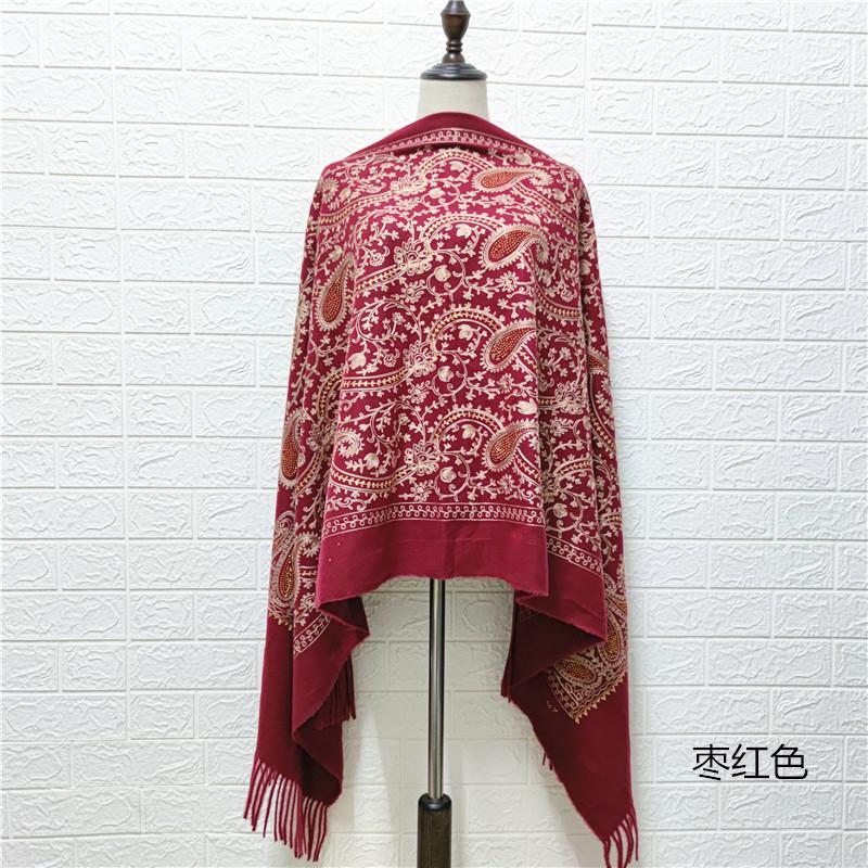 Paisley Flowers Embroidery Cashmere Scarf Women Winter Pashmina Tassel Shawl Elegant Ladies Thicken Warm Blanket Scarves Wraps