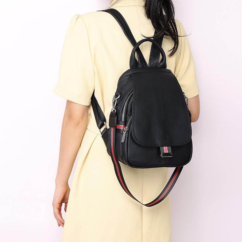 Women'S Leather Backpack Retro Black Casual Shoulder Bag Fashionable High-Value Bag