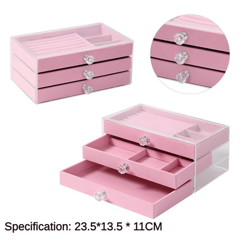 Cutie de bijuterii din acril transparent Organizator de afișare Cutie de bijuterii Depozitare în trei straturi Vitrine multifuncționale rezistente la praf Ambalare