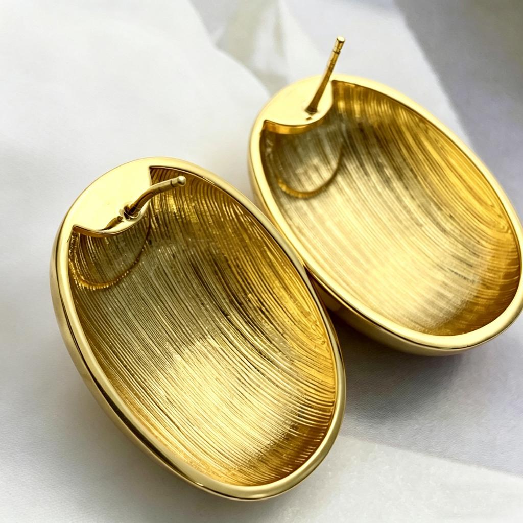 Oval Chunky Dome Earrings for Women, Gold Plated/Polished Silver Statement Earrings Hypoallergenic Bold Large Hoop Earrings Minimalist Jewelry