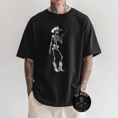 Skeleton Cowgirl Smoking Western Gothic Dark Grunge Goth 100% Cotton T-shirt Mens Tees Top