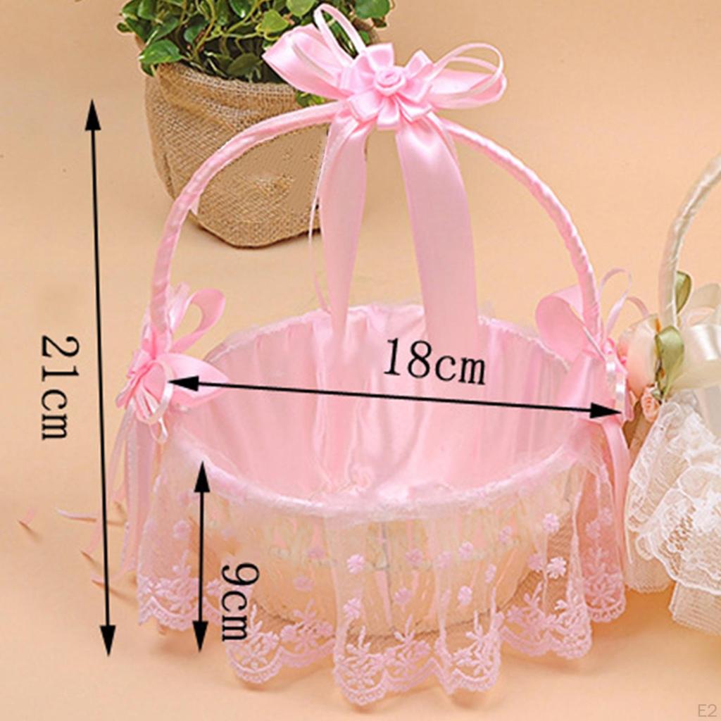 Basket with Ribbons for Flower Girls, Bowknot Design, Handle Included, Wedding Accessories