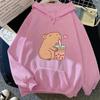 Ladies Spring Autumn Casual Hooded Long Sleeve Big Pocket Capybara Printed Pullover Hoodies Sweatshirt Top